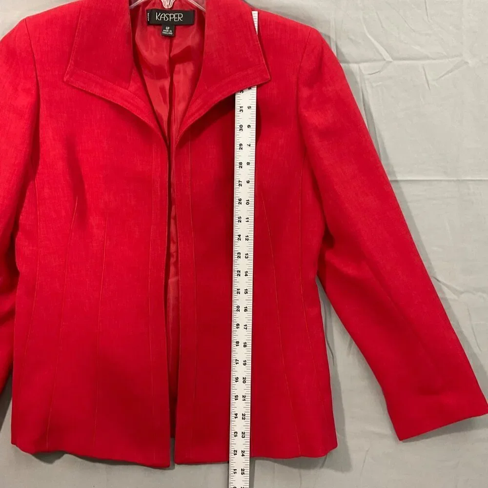 Kasper Red Open Front‎ Blazer Jacket Womens 6P Lined Minimalist Corporate Chic